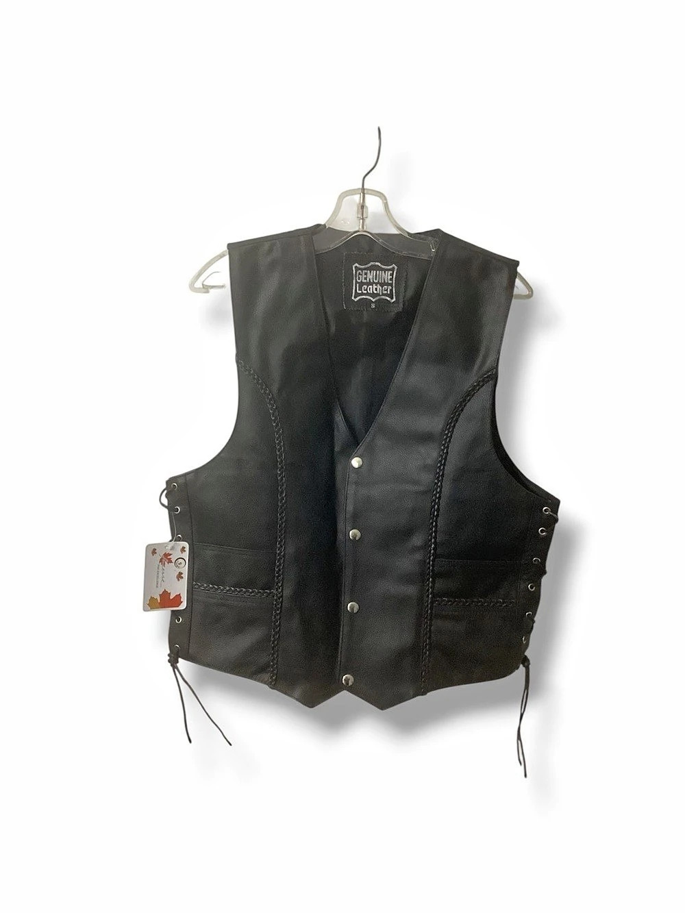 NWT Genuine Leather Biker Vest Size S Black Braided Side Lace Motorcycle